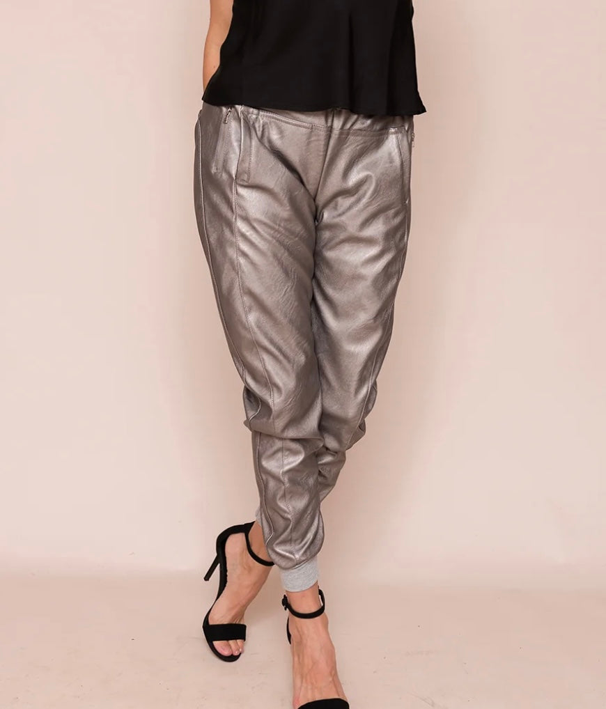 Suzy D Faux Leather Ultimate Joggers - Metallic Grey