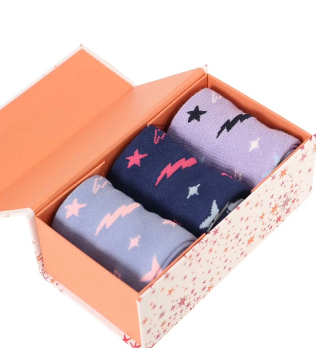 Women's Bamboo Socks Stars Celestial Lightning Bolts - Gift Box