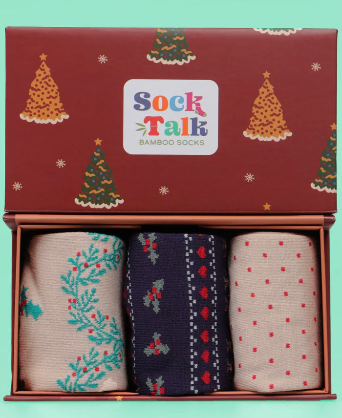 Women's Bamboo Socks Gift Box - Robin Wreath