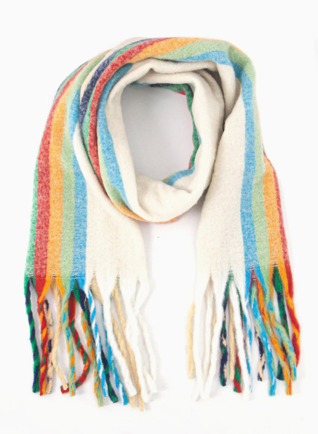 Shelly Heavyweight Scarf - Cream Rainbow Stripe