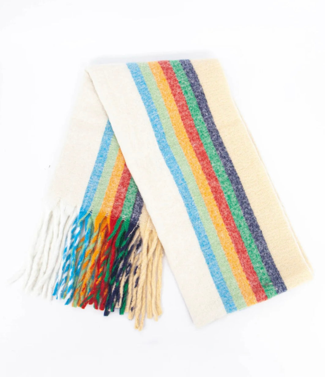 Shelly Heavyweight Scarf - Cream Rainbow Stripe