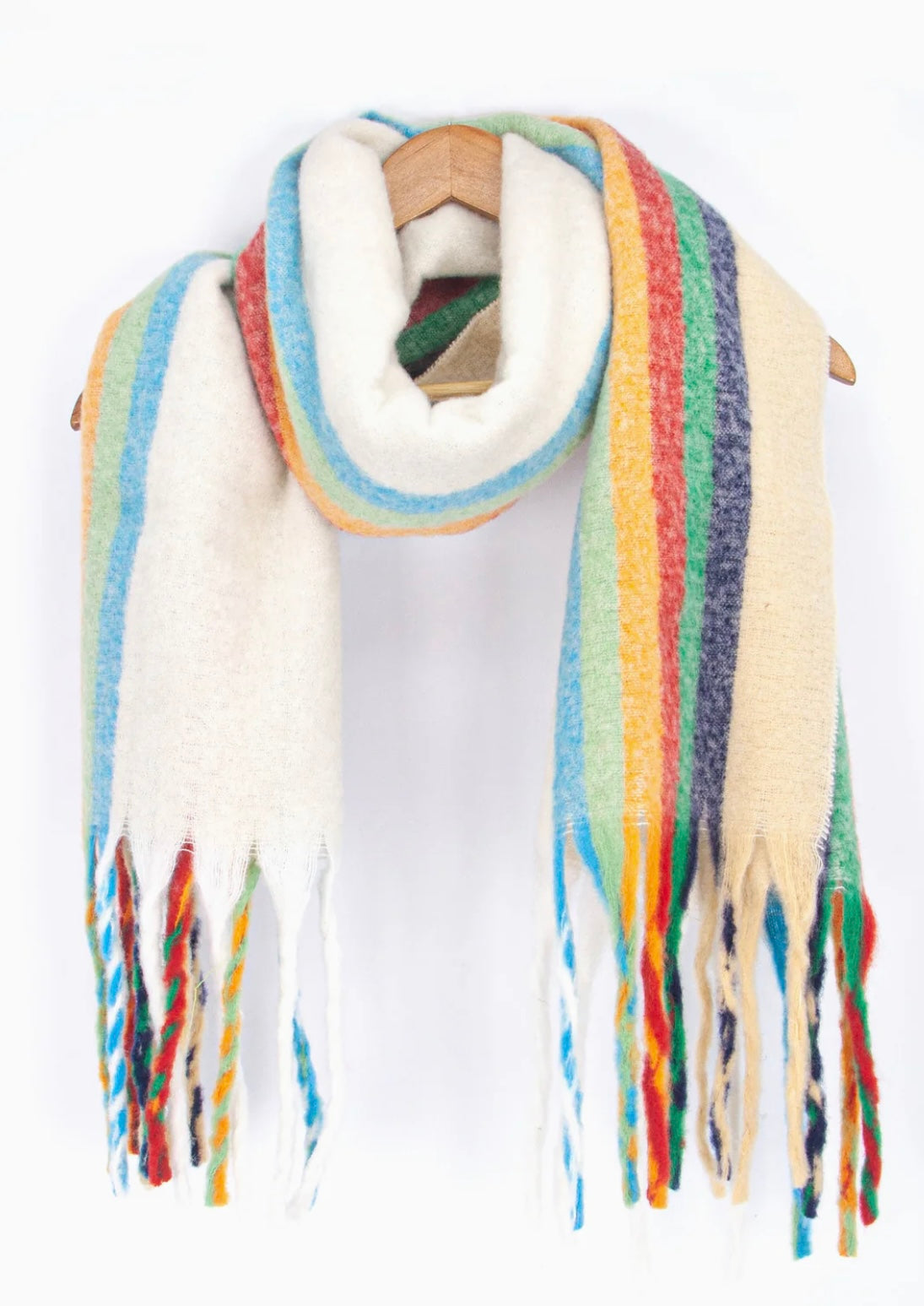 Shelly Heavyweight Scarf - Cream Rainbow Stripe