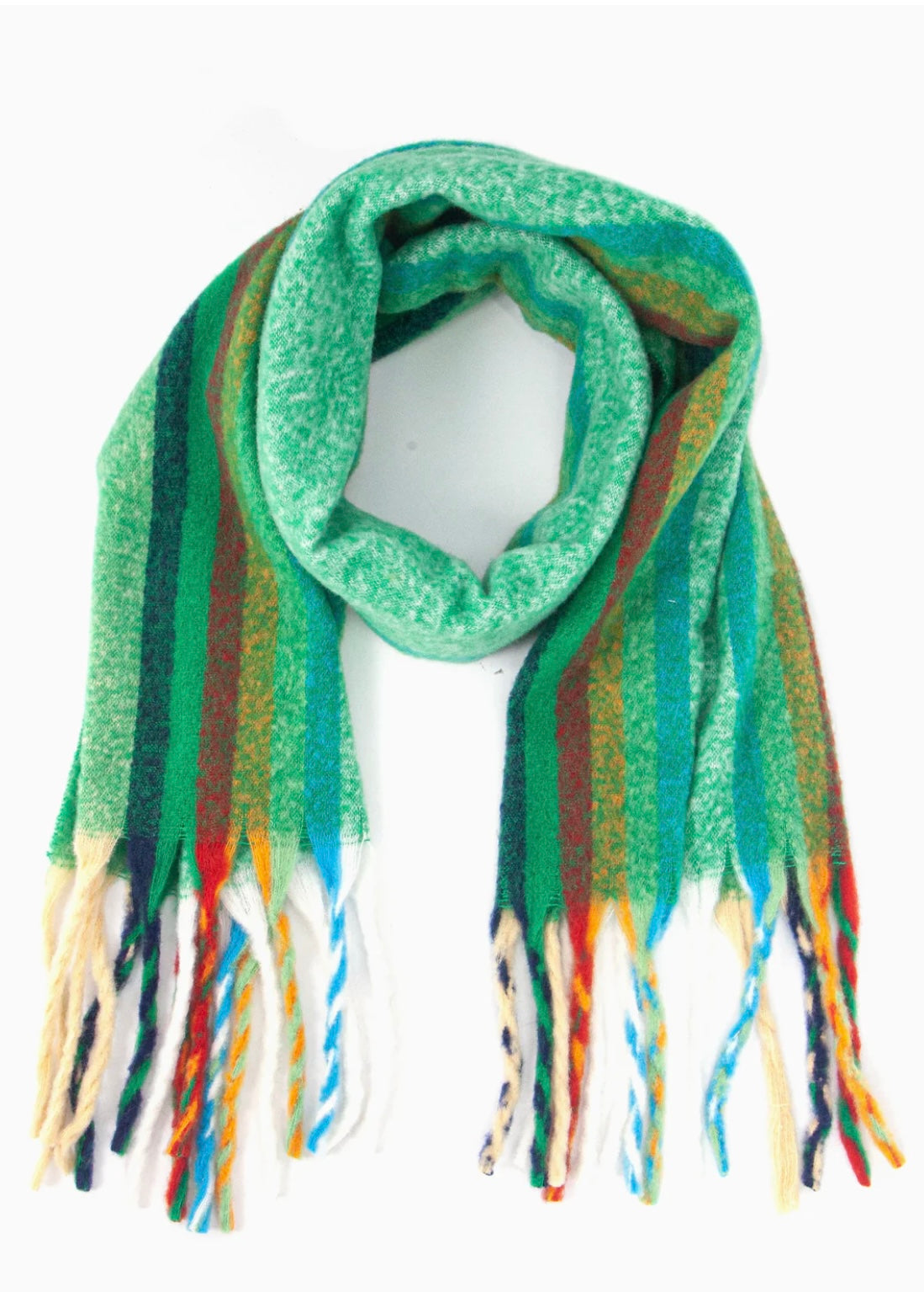 Shelly Heavyweight Scarf - Green Rainbow Stripe