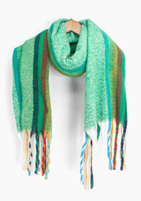 Shelly Heavyweight Scarf - Green Rainbow Stripe