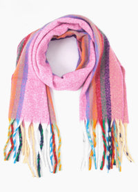 Shelly Heavyweight Scarf - Hot Pink Rainbow Stripe