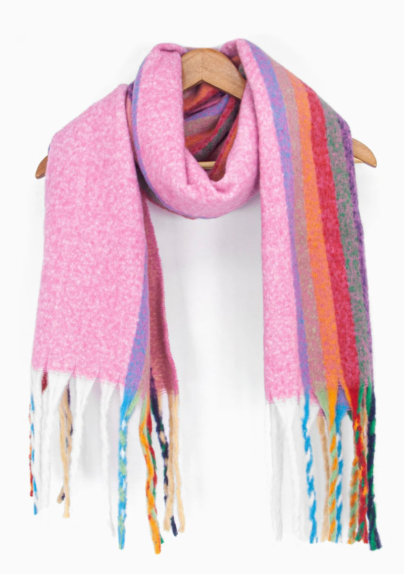 Shelly Heavyweight Scarf - Hot Pink Rainbow Stripe