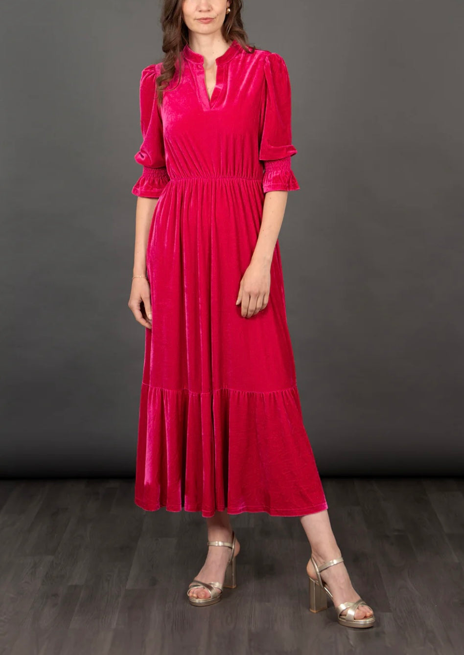 Pandora V-Neck Midaxi Dress Raspberry, Velvet