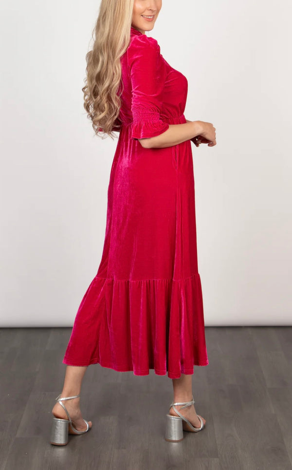 Pandora V-Neck Midaxi Dress Raspberry, Velvet