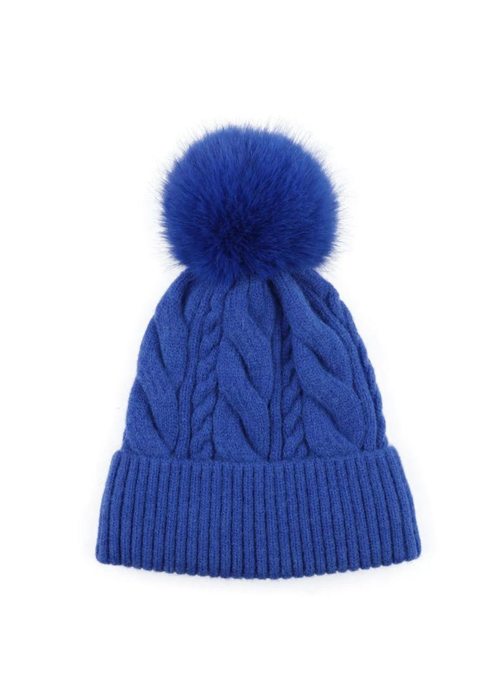 Pom Pom Cable Knit Beanie Hat