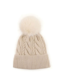 Pom Pom Cable Knit Beanie Hat