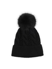 Pom Pom Cable Knit Beanie Hat