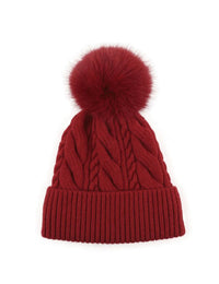 Pom Pom Cable Knit Beanie Hat