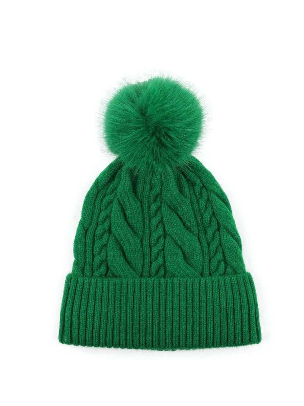 Pom Pom Cable Knit Beanie Hat