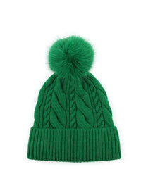 Pom Pom Cable Knit Beanie Hat