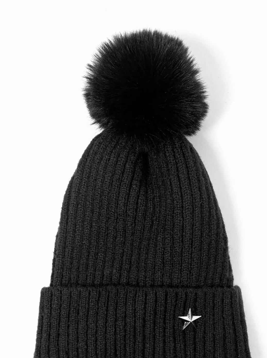 Bonnie Pom Pom Hat - Black, Silver Star