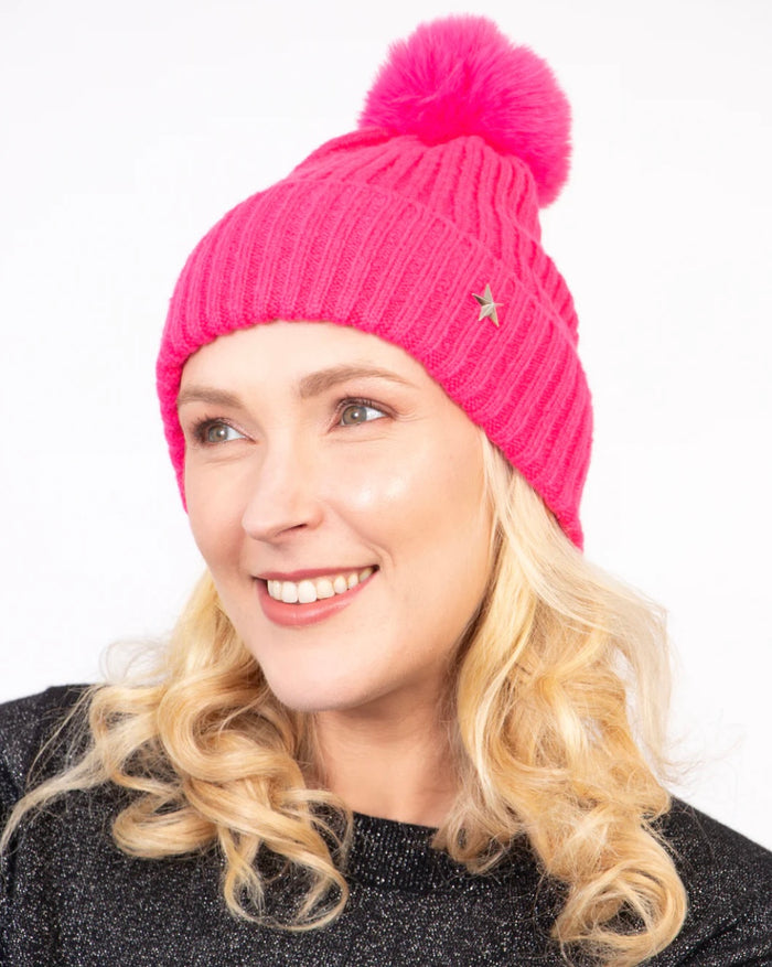 Bonnie Pom Pom Hat - Fuchsia, Silver Star