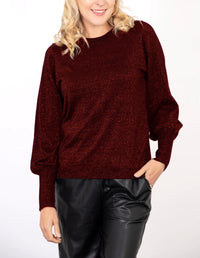 Penny Balloon Sleeve Jumper - Red, Glitter