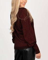 Penny Balloon Sleeve Jumper - Red, Glitter