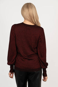 Penny Balloon Sleeve Jumper - Red, Glitter