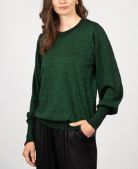 Penny Balloon Sleeve Jumper - Green, Glitter