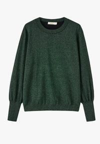 Penny Balloon Sleeve Jumper - Green, Glitter