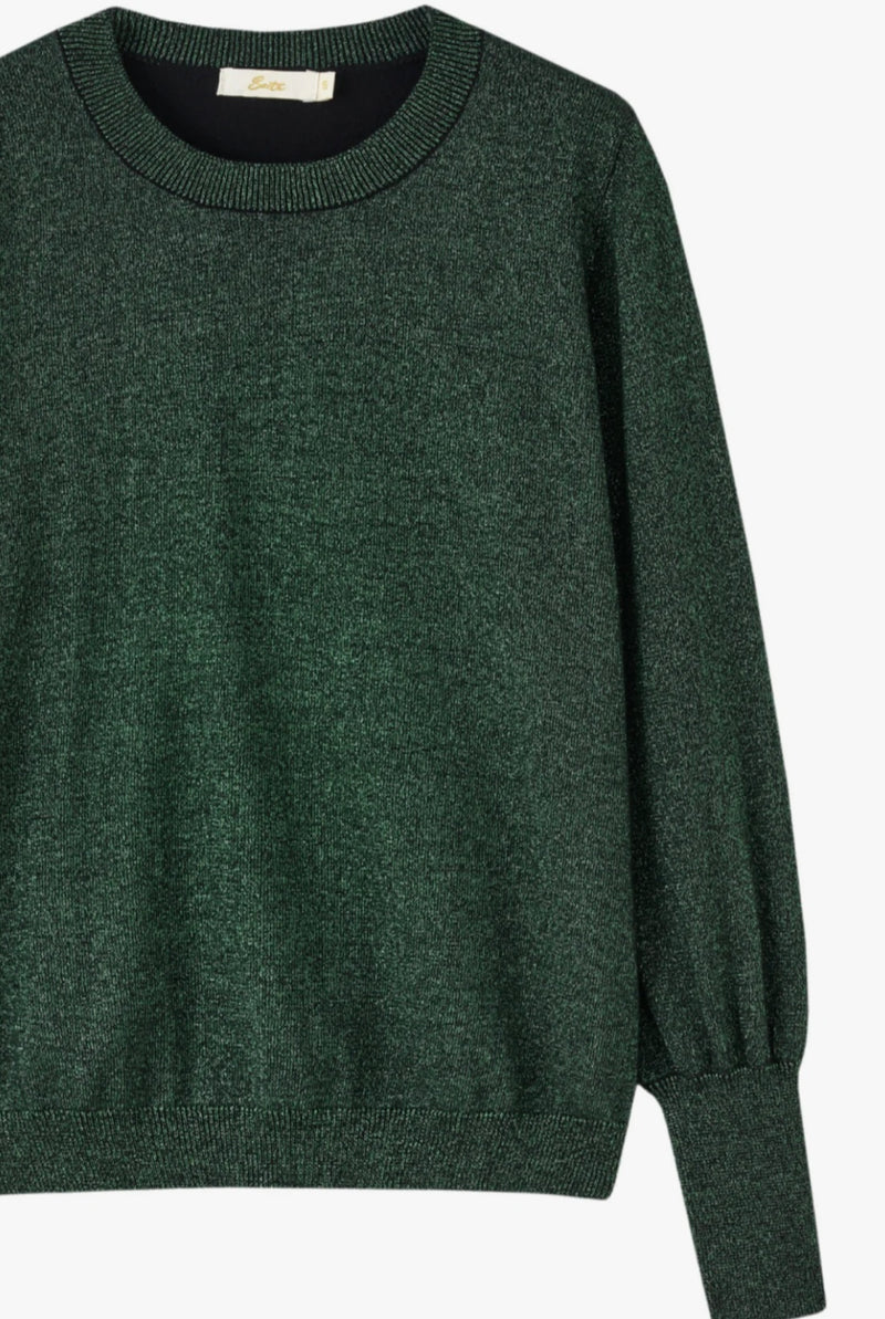 Penny Balloon Sleeve Jumper - Green, Glitter